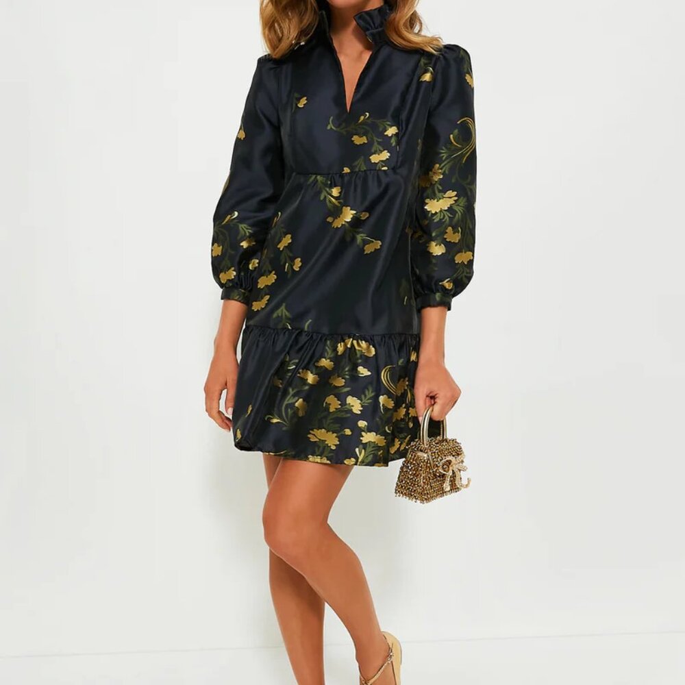 NWT Tuckernuck Navy Jasmine Vine Jacquard Long sleeve Palmerston Dress - small